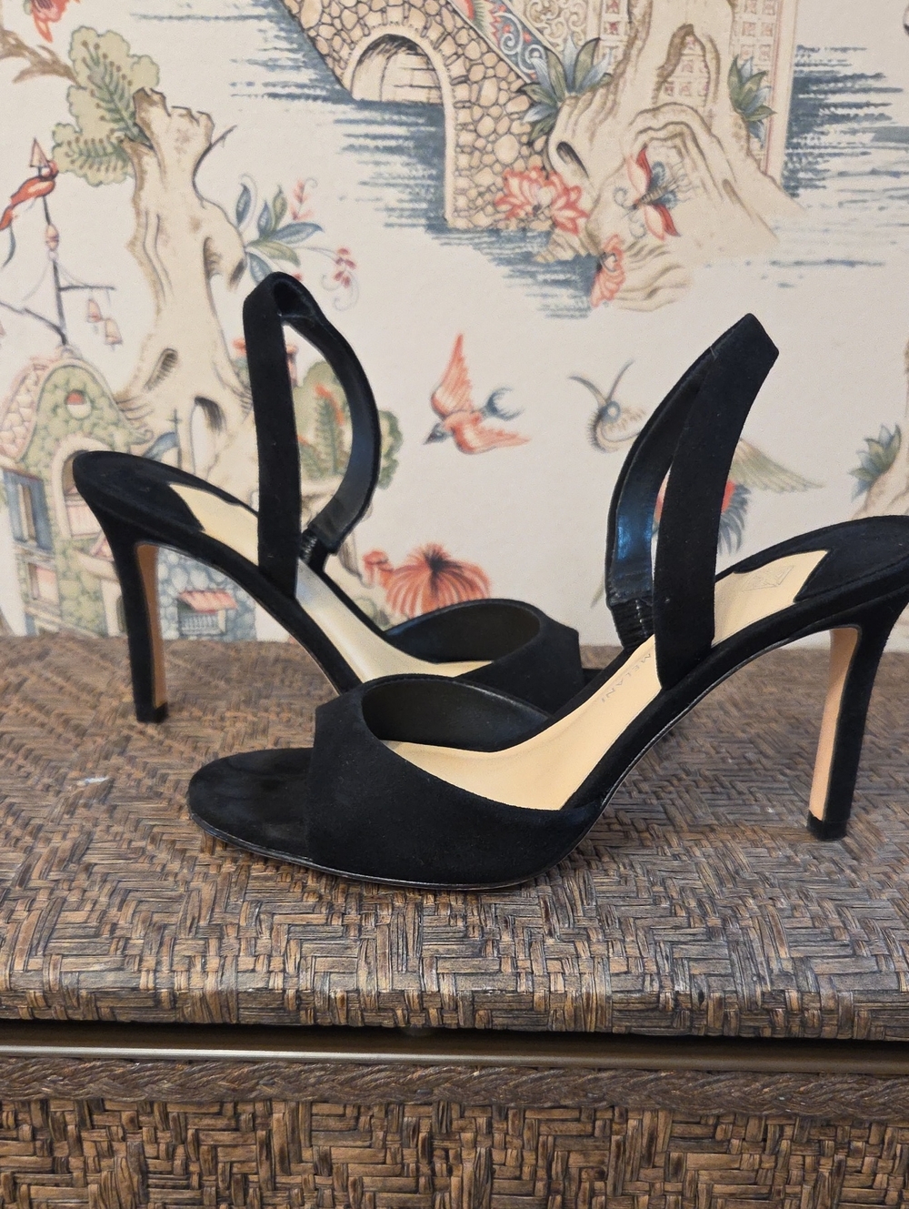 ANTONIO MELANI Black Suede Open-Toe Slingback Heels